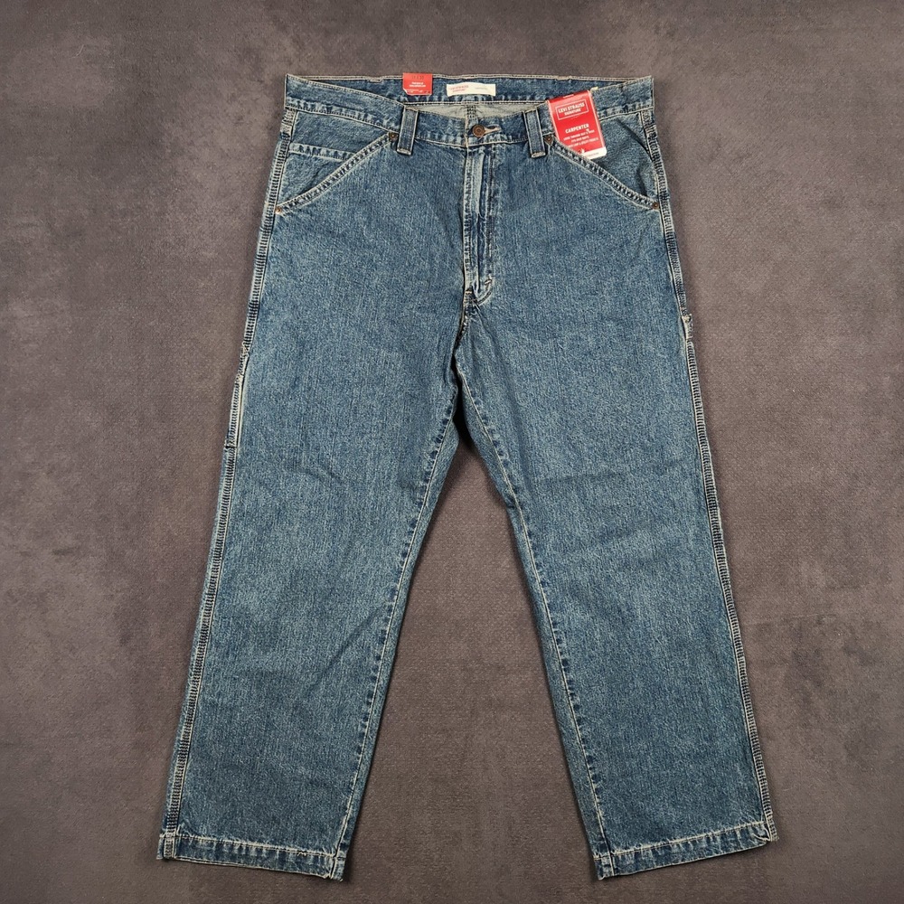 Levi Strauss Signature Carpenter Jeans Mens 38x30 Blue Loose Fit Utility Denim
